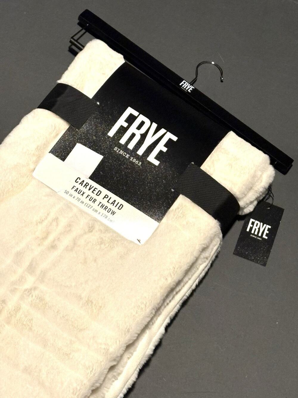 FRYE Faux Fur Throw Blanket 50 x 70" Ivory Cream NWT TEXTURED